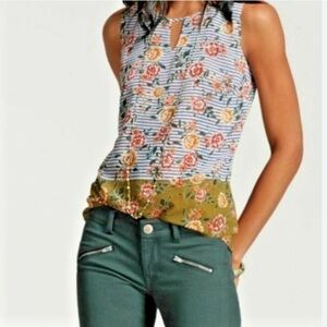CAbi Floral Striped Bonita Sleeveless Blouse Size Small